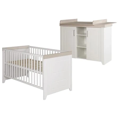 Image de Chambre Bébé ROBA Duo Felicia Lit Évolutif + Commode à Langer Blanc / Décor Bois