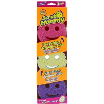 Image de Scrub Daddy Mommy Eponge Vaisselle Reutilisable Lavable Cuisine et Salle de Bain, Accessoire Maison, Grattante Flextexture, Produits Accessoires Nettoyage, Lot 3
