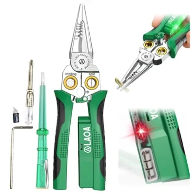 Image de LAOA Wire Stripper with Electricity Measurement Function, 8 en 1 Stripping Pliers for Cutting and Pulling Wires, Cable Scissors Scraping Pressing Voltage Test (LA324108)