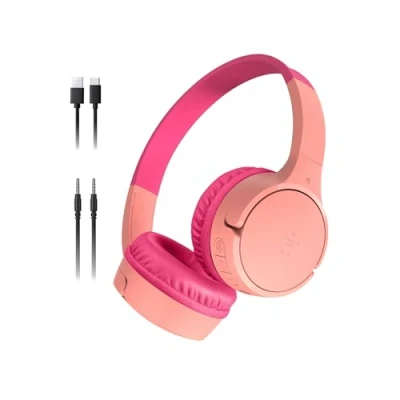 Image de Belkin SoundForm Mini Casque Audio sans Fil pour Enfants avec Micro intégré (Circum aural, autonomie de 30 h, Apprentissage, Voyages, Autocollants Amusants, iPhone, iPad, Galaxy) Rose