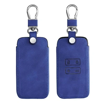 Image de kwmobile Accessoire Clef de Voiture Compatible avec Renault Smart Key 4 Bouton (Keyless Go Uniquement) Coque Clé en Nubuck Bleu foncé