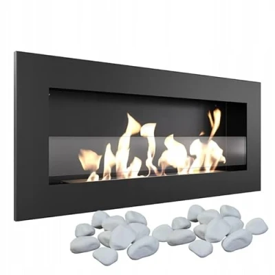 Image de KRATKI Delta Slim Cheminée bio Ethanol + Galets 2 kg Installation Murale ou Encastrement d&#039;Angle l Récipient 0.4 l, Certifié TÜV Acier, 40 x 90 cm, Noir