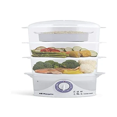 Image de Orbegozo CO 4015 Cuiseur vapeur électrique, sans BPA, 3 récipients empilables dont un spécial pour le riz, minuterie jusqu&#039;à 60 minutes avec arrêt automatique, puissance de 800 W