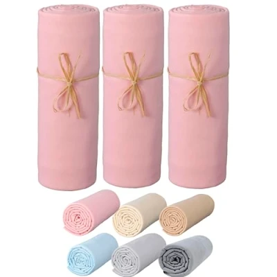 Image de P&#039;tit Basile Drap Housse 70x140 cm Lot de 3 draps en Jersey peigné 100% Coton Bio Rose pour Matelas bébé Enfant Dimensions 60x120 ou Extensible sans Repassage