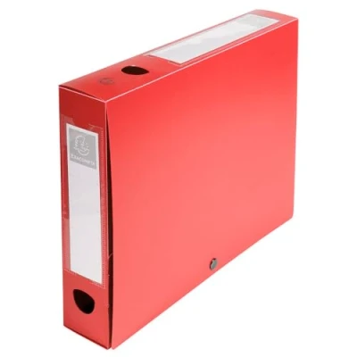 Image de Exacompta Réf. 59635E 10 boîtes d&#039;archives à pression en PP opaque Dos 60 mm Porte étiquettes sur les 2 faces Pour format A4 Dimensions 25 x 33 cm Couleur rouge livrée plat
