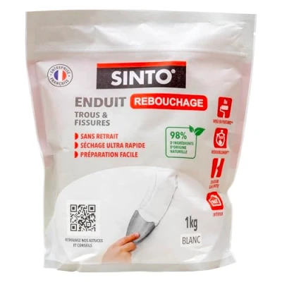 Image de SINTO Enduit de Rebouchage Poudre Sachet Doypack Bois, Plâtre, Ciment, Briques Sans Odeur Séchage Rapide Excellente Adhérence Intérieur Extérieur Technique Professionnelle 1kg