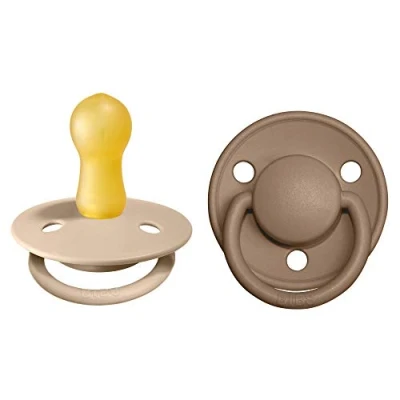 Image de tétine BIBS de Lux, lot 2, caoutchouc naturel, danoise en forme cerise. Sans BPA. (Vanilla/Dark Oak, taille 2 (6 18 mois))