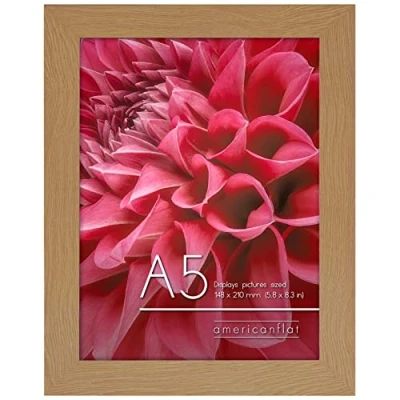 Image de Americanflat Cadre Photo A5 Chêne Foncé MDF avec Verre Incassable Poli, Chevalet &amp; Matériel de Suspension Intégré Format Horizontal et Vertical pour Mur Dessus Table 14,8x21 cm