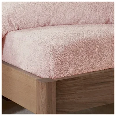 Image de Sleepdown Drap Housse en Polaire Unie, Chaude, Confortable et Super Douce King Size Rose pâle