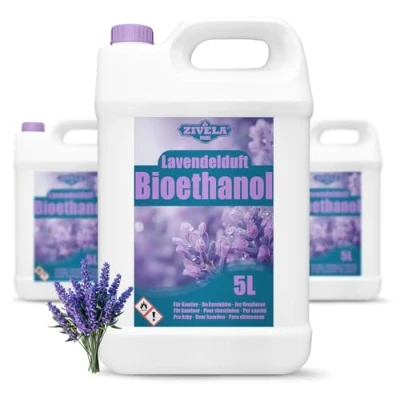 Image de bioéthanol 96,6 % 15 l Alcool bio Parfum lavande pour cheminée, cheminée de table, au Combustion propre, sans fumée, flamme vive et