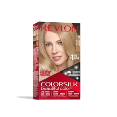 Image de Revlon Colorsilk Beautiful Color Coloration Permanente des Cheveux avec Technologie au Gel 3D et Kératine, Teinture Couvrance à 100% Blancs, 74 Blond moyen