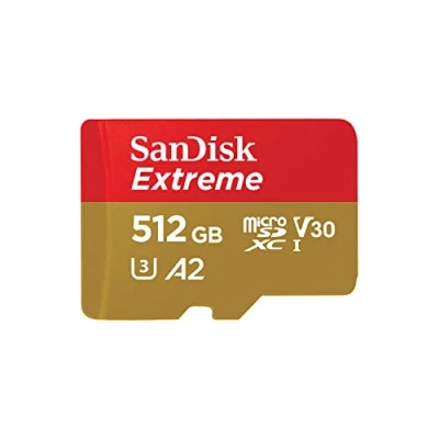 Image de SanDisk Extreme 512 Go microSDXC, Carte micro sd + adaptateur SD, UHS I V30, jusqu&#039;à 190 Mo/s, pour votre smartphone, caméra d&#039;action ou droner, RescuePro Deluxe, A2, Class 10, U3