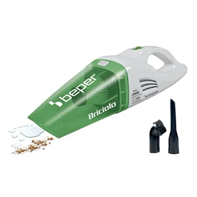 Image de BEPER 50.401 a Main sans Fil, Petit et Pratique Aspirateur Voiture, Table avec Filtre Hepa, Acier, Blanc/Vert, 75 W