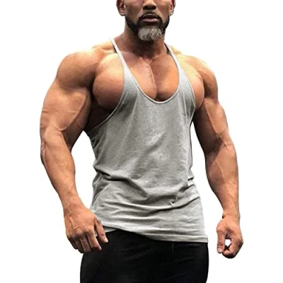 Image de GYMAPE Débardeur Gym Stringer pour Homme Extensible Entraînement De Musculation Coton Pur Color Grey Size XL