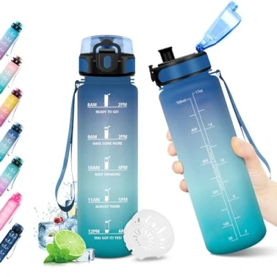 Image de KollyKolla Gourde 500ml, Bouteille d&#039;eau Enfant, sans BPA, Étanche &amp; Réutilisable, Sport avec Marqueur de Temps, Motivation pour Cyclisme, Bureau, l&#039;école, Camping