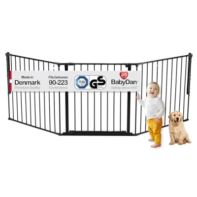 Image de BabyDan Flex L, 90 223 cm, Barrière de sécurité/barrière d&#039;escalier/séparation pièce, noire, fabriquée en Danemark pour bébés (Barrière chiens/Parc chiens)