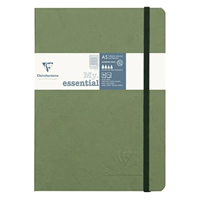 Image de Clairefontaine 793423C Collection Age Bag Un Carnet Élastiqué Cousu MyEssential Vert A5 14,8x21 cm 192 Pages Numérotées Petits Carreaux Papier Ivoire 90 g Couverture Carte Lustrée Grain Cuir