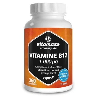 Image de Vitamine B12 Méthylcobalamine 1000mcg 360 Micro Comprimés Sublinguale pour 1 AN Réduit la Fatigue &amp; Soutient le Système Nerveux Vegan à Fort Dosage Qualité Allemande, sans Additifs Inutiles