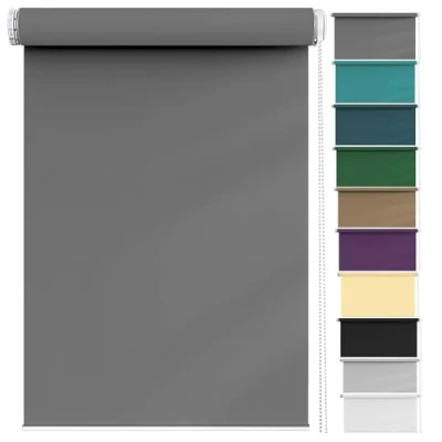 Image de Store Enrouleur Jour Nuit Klemmfix sans perçage 40 x 70 cm Protection de Vie Privée, Occultant Fenetre Kit Montage Inclus pour Fenêtre ou Porte, Gris Foncé