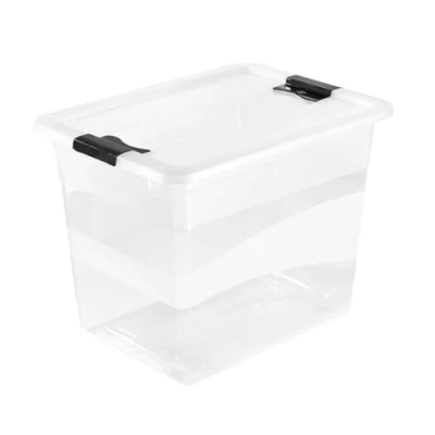 Image de keeeper Boîte de Rangement avec Couvercle et Système Fermeture Coulissante, 59,5 x 39,5 34 cm, 52 l, Cornelia, Bleu Transparent