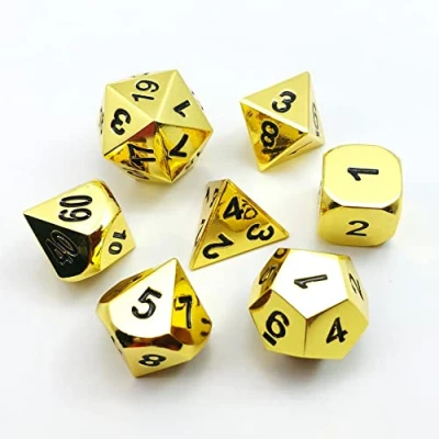 Image de Bescon Lot de 7 dés polyédriques en métal massif robuste D&amp;D RPG doré