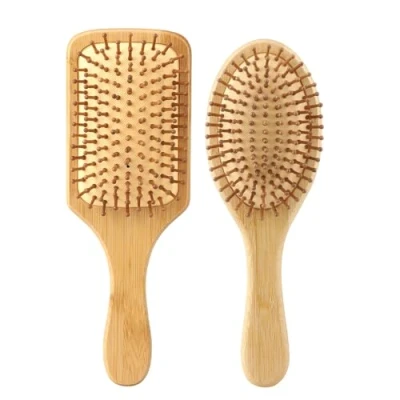 Image de Brosse à cheveux en bambou naturel, composée de deux brosses, adaptée aux hommes, femmes et enfants. Idéale pour les longs lisses. Fabriquée soins capillaires