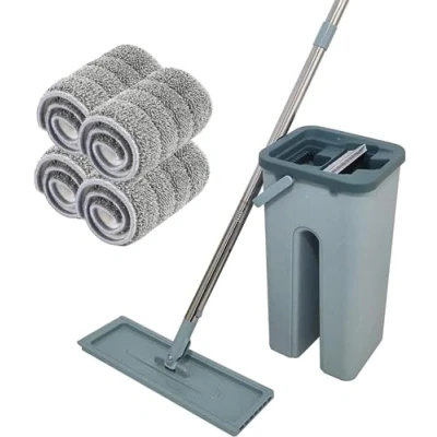 Image de VENTEO Balai Auto Nettoyant Clean avec seau double compartiment, à tête pivotante et lingettes Microfibre (Balai + 4 lingettes)