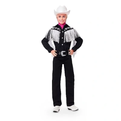 Image de Barbie Le Film Poupée Mannequin Articulée Ken® En Tenue Noire À Franges Blanches, Chapeau Et Bottes De Cowboy Bandana Rose, Socle Inclus, Collectionner, Jouet Enfant, A Partir 3 Ans, HRF30
