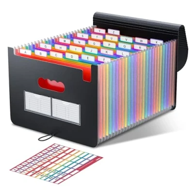 Image de ThinkTex Trieur Document 26 Compartiments Classeur Accordéon A4 avec Couvercle/Trieur à Soufflets Rangement,Organiseur Documents Extensible 6 Onglets de A Z Couleur Alphabet