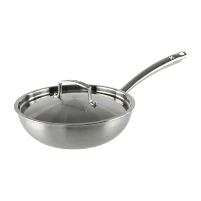 Image de KAMBERG Wok Ø28 cm en Acier Inoxydable 18/10 Triply Sans PFAS Couvercle inclus Tous feux dont induction et four 0008281