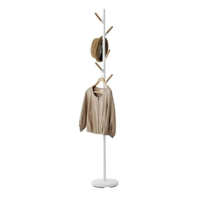 Image de Yamazaki 2814 PLAIN Porte manteau, blanc, Acier/Bois, minimaliste, 28 x 177 c m
