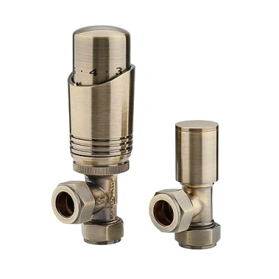 Image de Robinets de Radiateur en Laiton Vieilli, Laiton, Anthracite,Robinets Droits,Robinet Thermostatique avec Valve Lockshield (15mm)