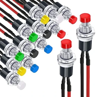 Image de RUNCCI YUN 14pcs 7mm Momentané Mini Bouton Poussoir 250VAC 1A, Ouvert Normale SPST ON/OFF 2 Broches Rond pour Modèle Ferroviaire Hobby, avec Ligne de Soudure