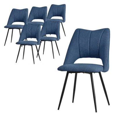 Image de Chaises de Salle à Manger ML DESIGN Lot 6 Bleu Rembourrées Pieds Métalliques Noirs