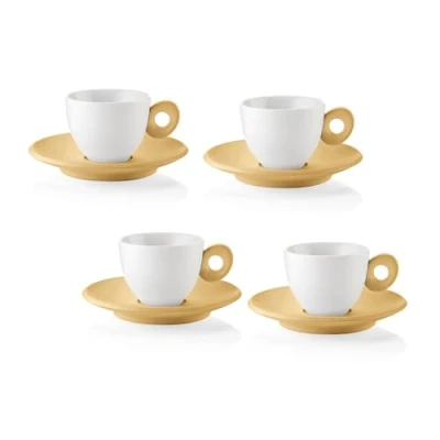 Image de Guzzini EVERYDAY 081701211 Lot de 4 tasses à café avec soucoupe Jaune moutarde