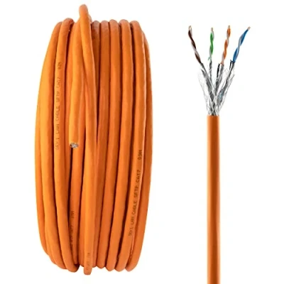 Image de SeKi Câble de pose Cat. 7 PIMF S/FTP LSZH homologué sans halogène BauPVO Ethernet d&#039;installation LAN 10 Gbit 1000 MHz AWG23/1 données réseau blindé Orange