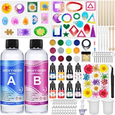 Image de ZOPALY Kit Resine Epoxy Transparente Complet 400ml, avec Moule et Colorant Epoxy, Paillettes, Fleurs Sechees, 1:1 Ratio pour Fabrication Bijoux, Porte clés, Collier