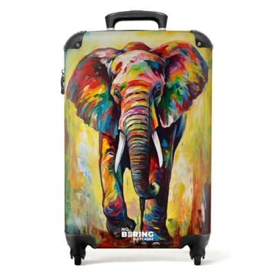 Image de NoBoringSuitcases.com Valise Cabine, Valises, Bagages Pas Cher, 55x35x25cm, Petite Valise, Rigide, Voyage, Cabine 55x35x25cm (Éléphant Multicolore)