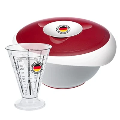 Image de Westmark Kit de cuisson : 1 bol mélangeur avec couvercle en deux parties (3,5 l) + gobelet doseur à cône mesure plastique Blanc/rouge/transparent