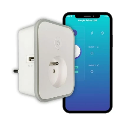 Image de Prise connectée WiFi + Bluetooth® 2 prises USB A avec Compteur 16A Konyks Neuf