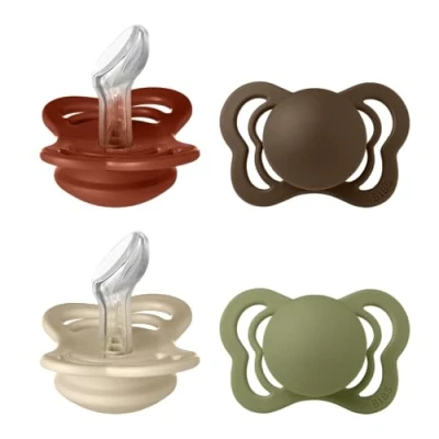Image de Tétine BIBS Couture. Lot de 4 sucettes. Sans bisphénol A, Téterelle anatomique. Silicone, Fabriqué au Danemark, Taille 1 (0 6 mois), Rust Mix