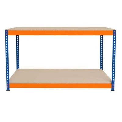 Image de Établi Ajustable à 2 Niveaux S Rax, Plan de Travail en Bois Aggloméré Robuste, Capacité 300kg, Bricolage Atelier Garage, Assemblage sans Boulons, Pieds Caoutchouc, 6 Renforts [150cm x 60cm 90cm]