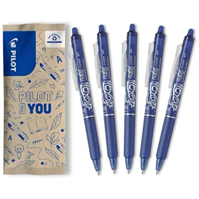 Image de PILOT 5 FriXion Ball Clicker Encre Gel Effaçable Stylo Roller Rechargeable, Rétractable et Ergonomique Bleu Pointe moyenne