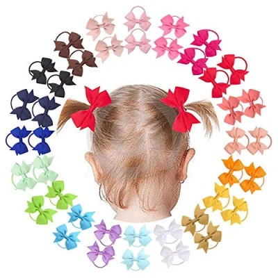 Image de 40 pcs 2 pouces bébé filles cheveux arcs élastiques à petits Barrettes ruban gros grain bande de titulaire queue cheval pour les tout nourrissons enfants