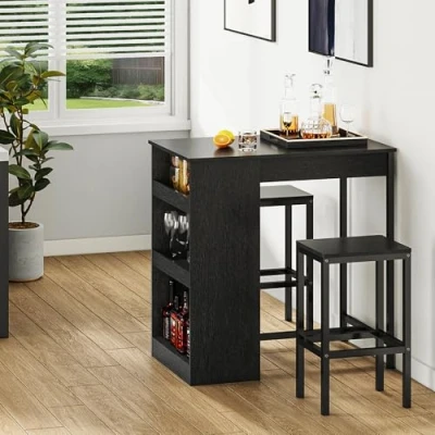 Image de YITAHOME Table tabourets de Bar, Noir, 91 x 90 cm
