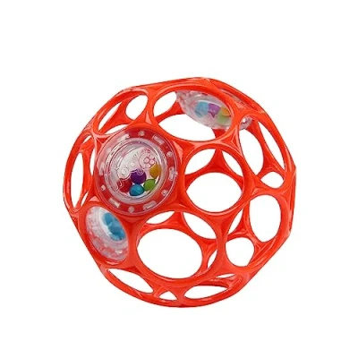 Image de Bright Starts, Oball Hochet Balle à préhension facile Jouet pour nourrissons sans BPA en rouge, âge nouveau né