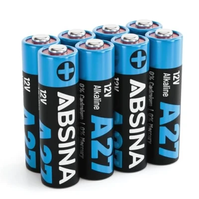 Image de ABSINA 8X Pile 27A 12V Alkaline pour telecommande Portail, ouvre Porte de Garage et Bien Plus A27 Alcaline Mini étanche Durable Piles A27, 27A, Pile, V27A
