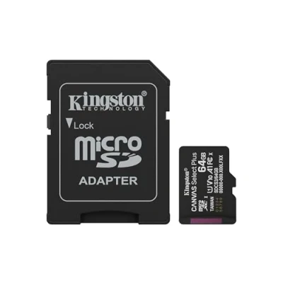 Image de Kingston Canvas Select Plus Carte mémoire microSD 64GB microSDXC Gen3 100MB/s A1 Adaptateur SD Inclus SDCS3/64GB
