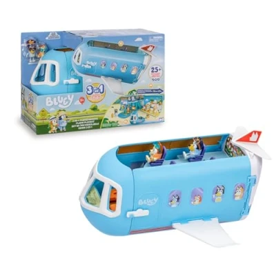 Image de Bluey Avion 3 en 1, Pilote et Bingo partent Vacances l&#039;avion Devient Un hôtel, Bateau Une Plage, 10 Accessoires Inclus, Jouet avec Sons, célébrité (BLY75000)