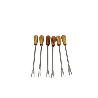Image de DOJA Barcelona Fourchette à Escargots PACK 6 pic Métallique Réutilisable avec Base en Bois Ustensiles pour aperitif, verre a cocktail, décoration, entre autres utilisations…